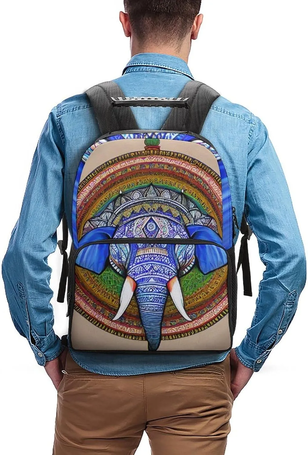 Rucksack Multipurpose Anti-Theft Big Capacity Shoulder Bag - Indian Elephant Head Mandala Art Travel Hiking & Camping Rucksack With Side Pockets