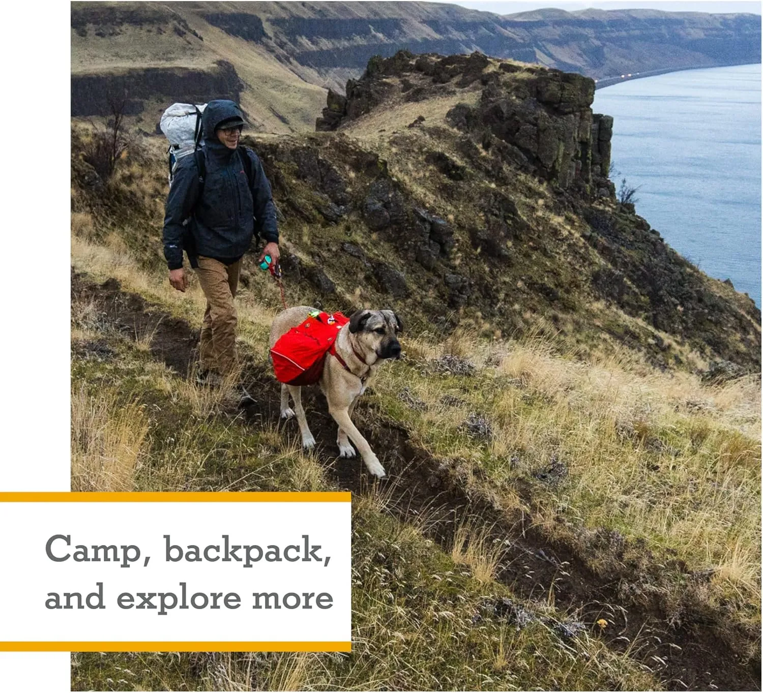 Ruffwear, Palisades Dog Backpack, Multi-Day Hiking Pack with Saddlebags and Hydration Bladders, Red Sumac, Large/X-Large