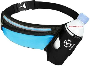 Running Belt Sport Waist Pack with Water Bottle Holder Hydration Belt Fanny Pack Reflective Stripes Cellphone Storage Earphone hole for Dog walker Hiking Travel (BLACK/BLUE)