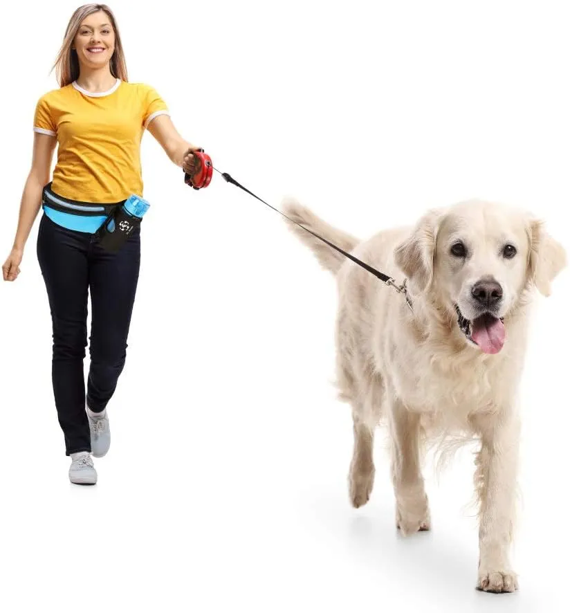 Running Belt Sport Waist Pack with Water Bottle Holder Hydration Belt Fanny Pack Reflective Stripes Cellphone Storage Earphone hole for Dog walker Hiking Travel (BLACK/BLUE)