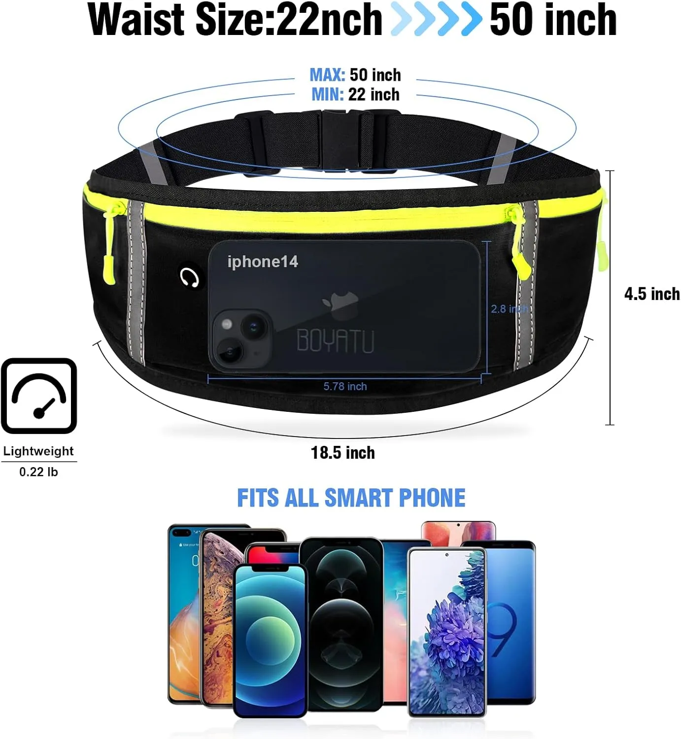 Running Belt Waist Fanny Pack: Slim Phone Holder Workout Pouch for Walking JoggingBlack