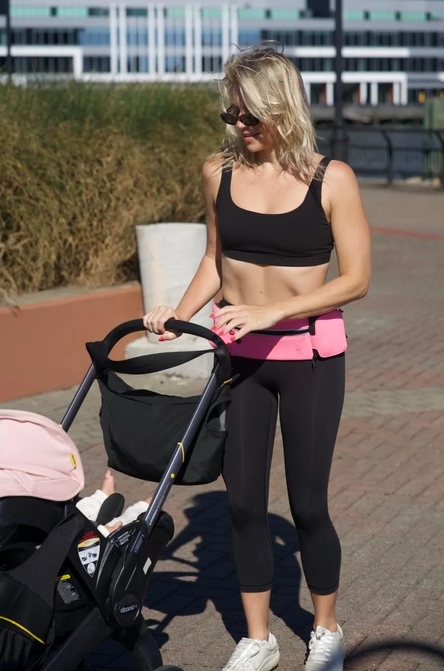 Running Belt with Water Bottle Holder - Waist Bag With Extender for Jogging, Hiking, Cycling, Walking - Dog Walker Hydration Fanny Pack - Sport Pouch iPhone Carrier for Women and Men - Pink