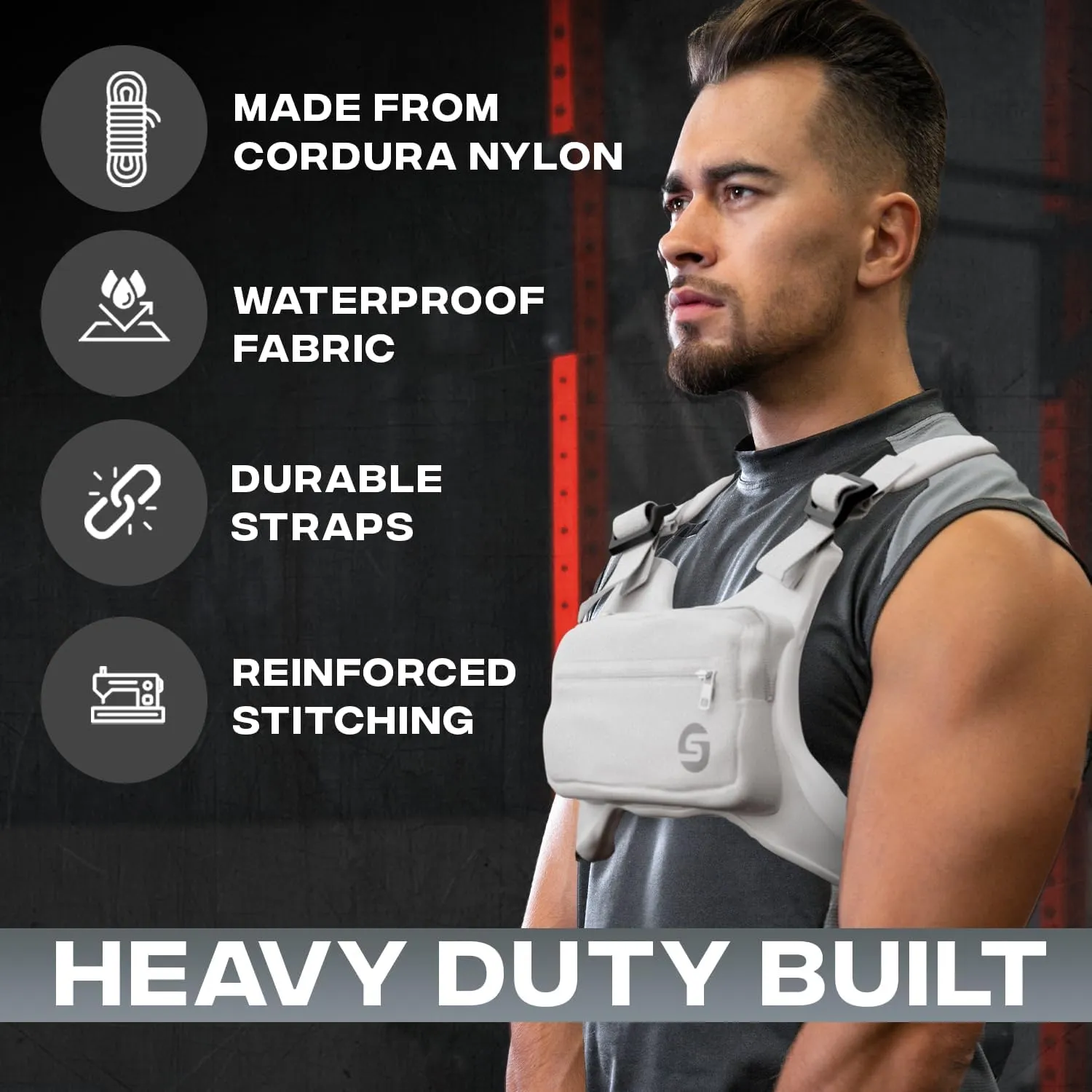 Running Chest Bag for Men Women with Collapsible Water Bottle, Water-Resistant Adjustable Chest Pack with Reflective Back for Cycling, Hiking, Workouts, with Phone Holder and Extra Storage (White)