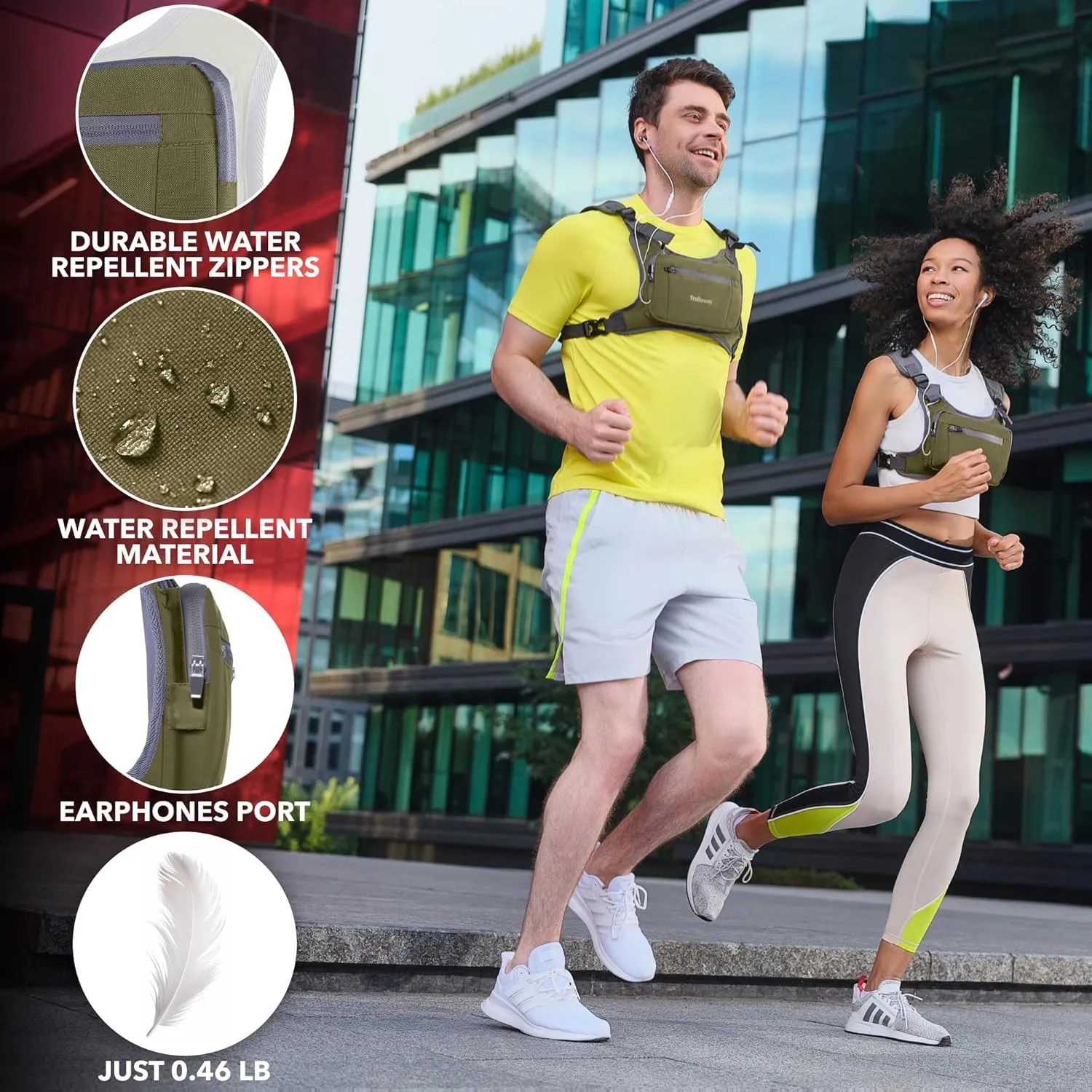 Running Chest Pack, Reflective Vest, Water Repellent, Phone Holder, Workout Bag for Runners, Cycling, Biking, EDC Pouch, Jogging Carrier, Hidden Pocket, Men & Women, Lightweight