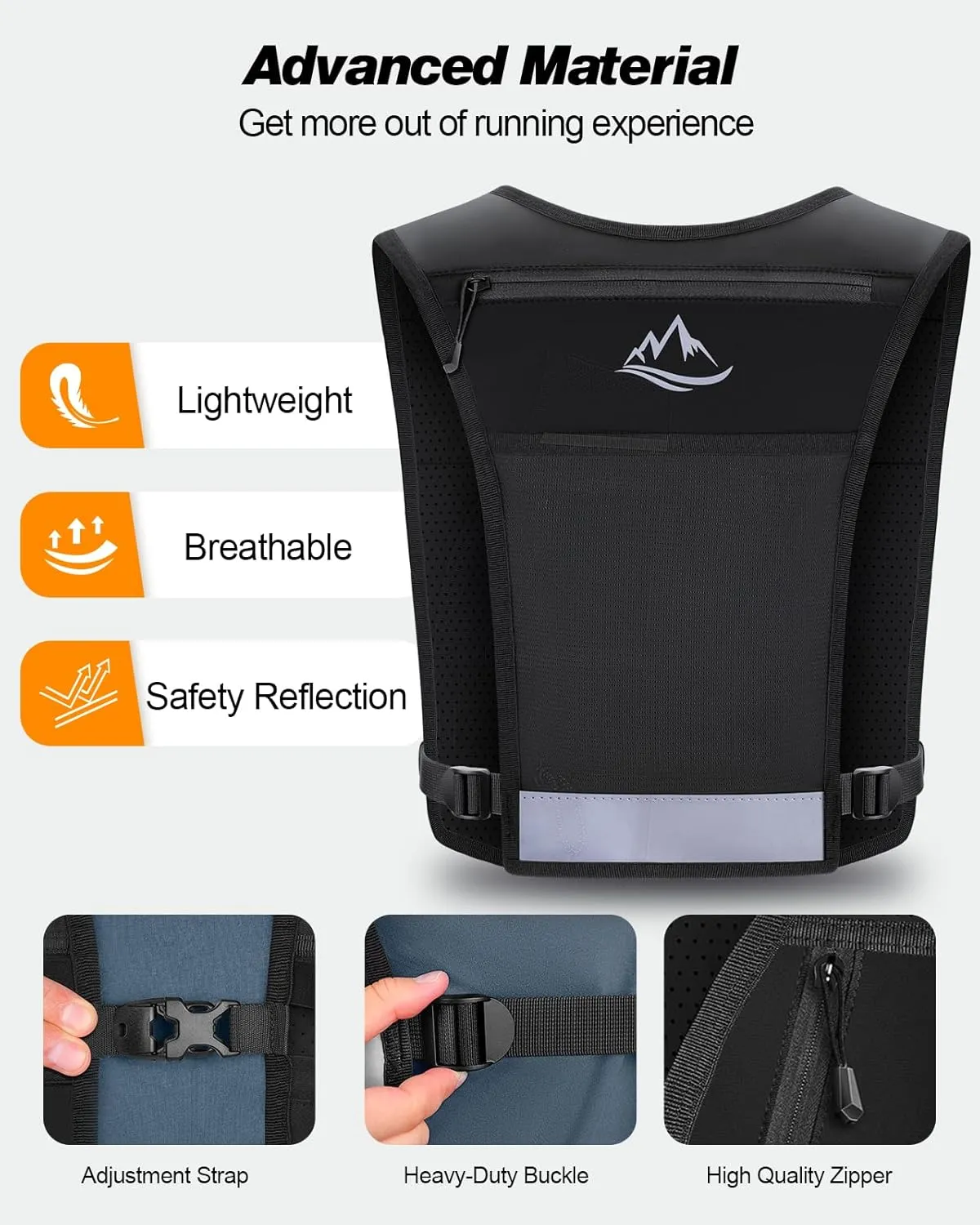 Running Vest for Women Men, Reflective Hydration Vest with Adjustable Waistband & Phone Pocket, Lightweight Breathable Running Water Vest for Jogging Hiking Trail Cycling and Marathon Race