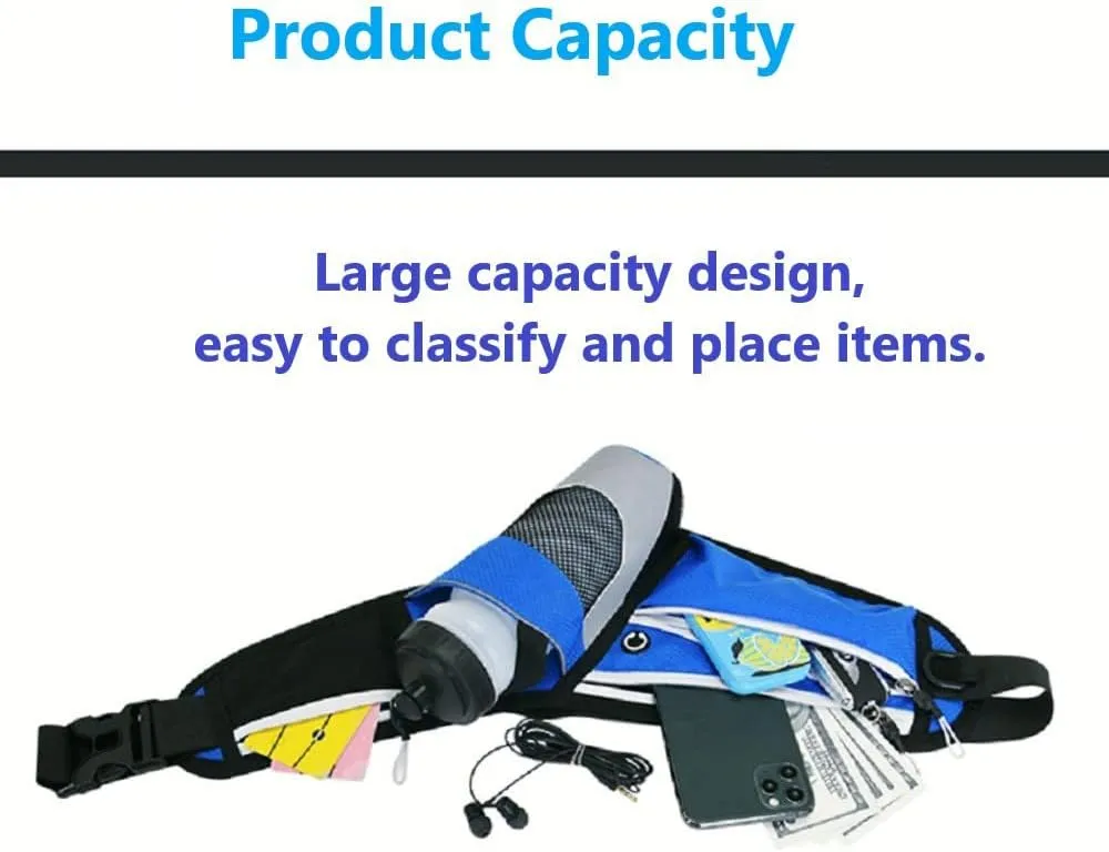 Running Waist Packs Large Crossbody Fanny Pack with 3 Zipper Pockets & a Bottle Pocket Enjoy Sports Workout Traveling Running Casual Hands Free Waist Pack for Gifts Phone Bag (NOTincluded Bottle)