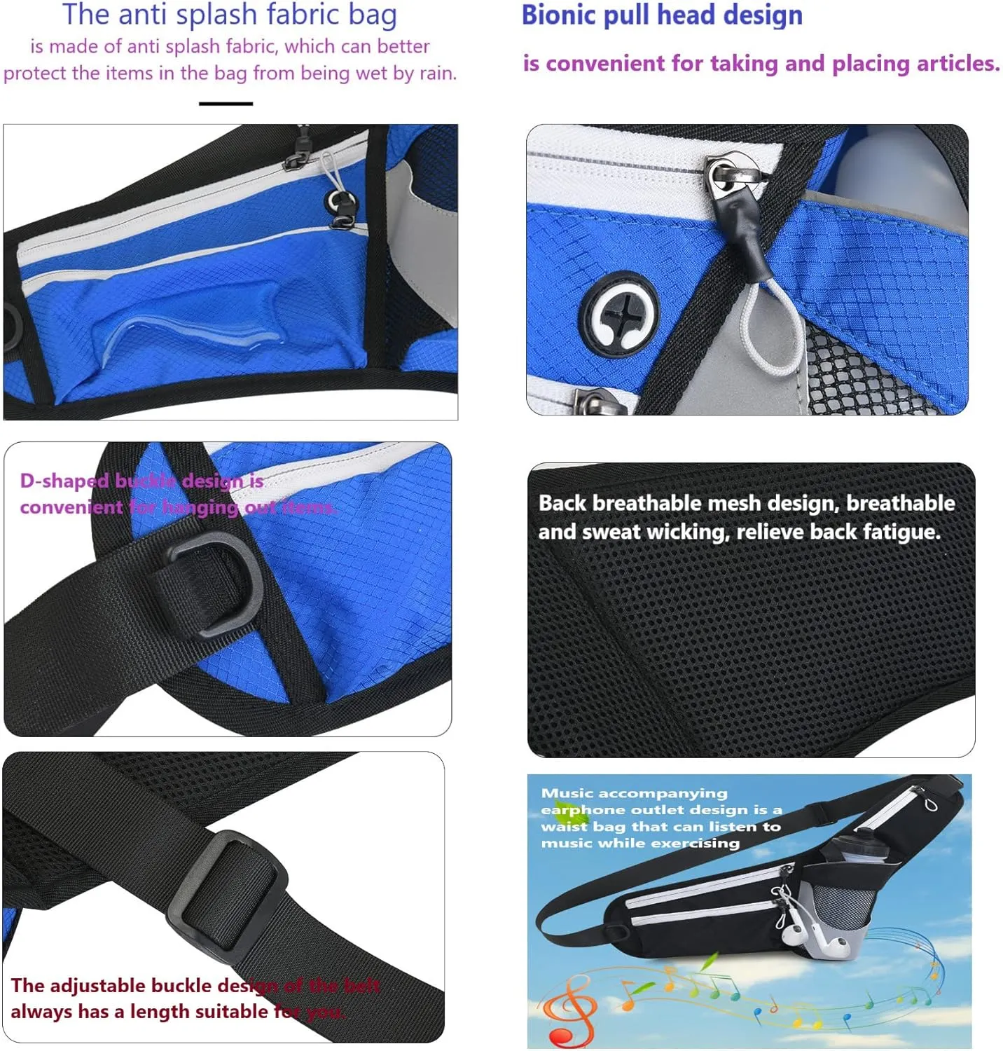 Running Waist Packs Large Crossbody Fanny Pack with 3 Zipper Pockets & a Bottle Pocket Enjoy Sports Workout Traveling Running Casual Hands Free Waist Pack for Gifts Phone Bag (NOTincluded Bottle)