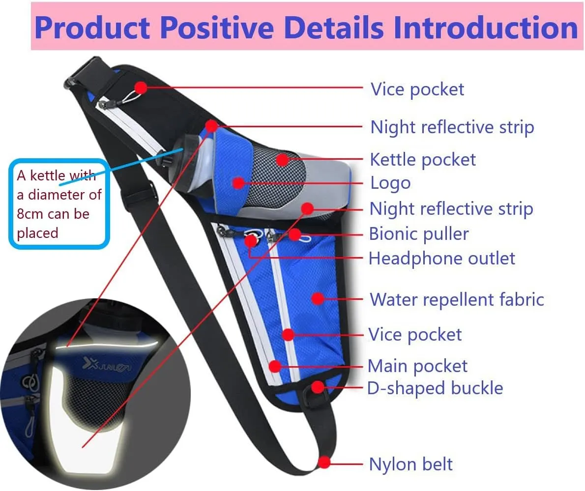 Running Waist Packs Large Crossbody Fanny Pack with 3 Zipper Pockets & a Bottle Pocket Enjoy Sports Workout Traveling Running Casual Hands Free Waist Pack for Gifts Phone Bag (NOTincluded Bottle)