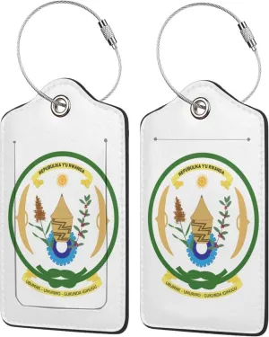 Rwanda National Emblem Luggage Tags Pu Leather with Privacy Cover Label Address Card and Durable Metal Ring Suitable for Men Women Handbags Backpacks