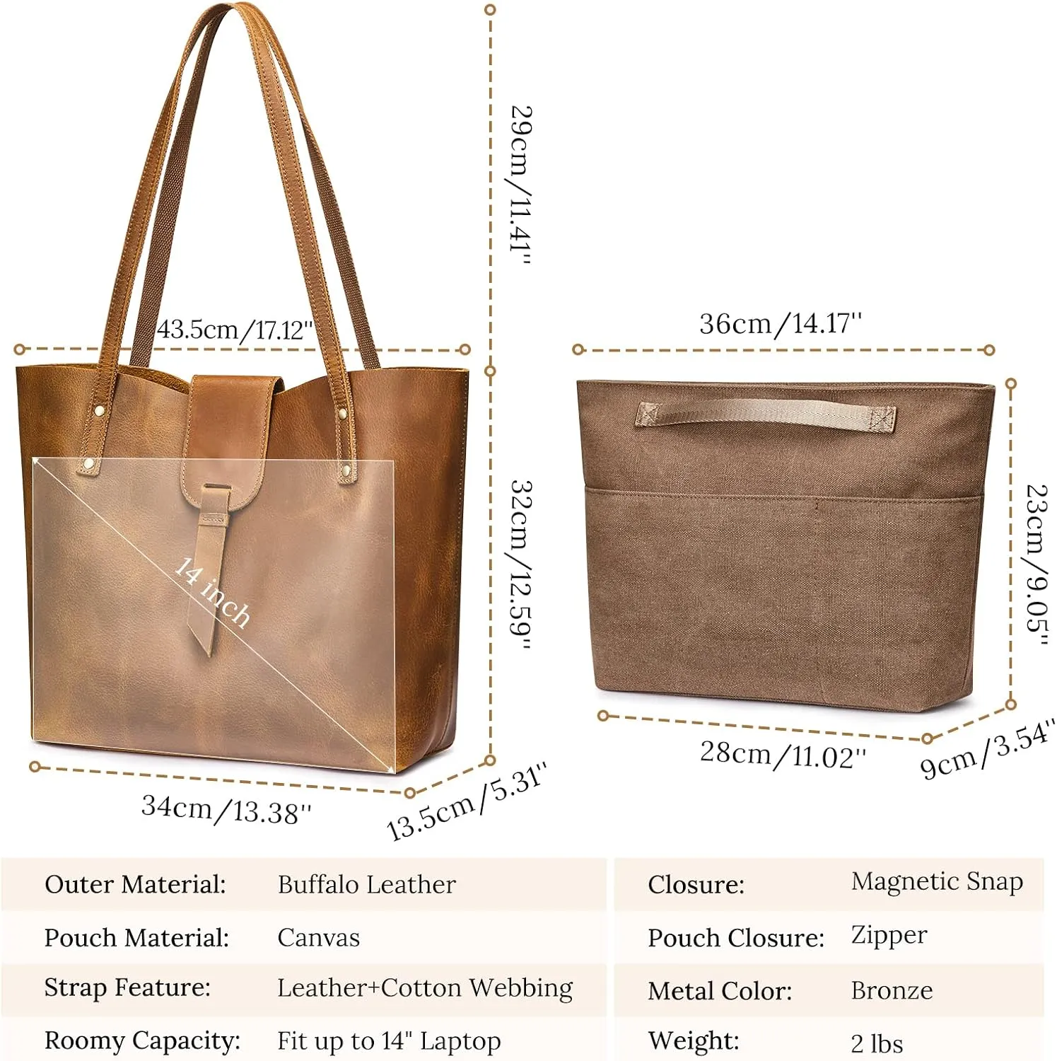 S-ZONE Genuine Leather Tote Bag for Women with Purse Organizer Large Shoulder Handbags Work