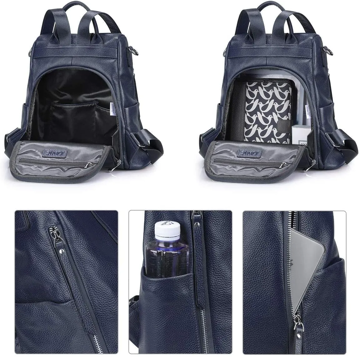 S-ZONE Leather Backpack Purses for Women Antitheft Rucksack Shoulder Bag Medium
