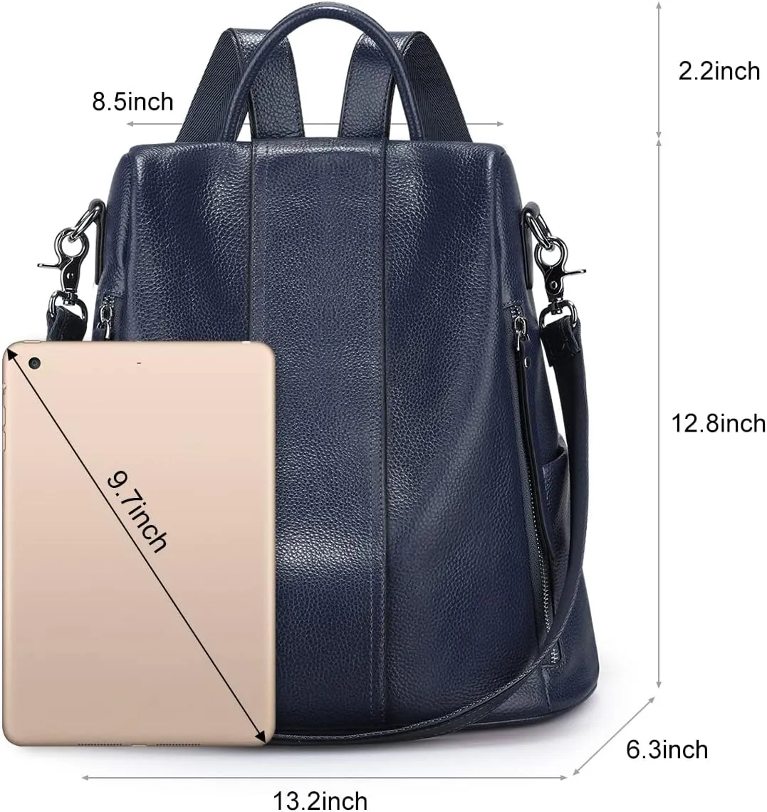 S-ZONE Leather Backpack Purses for Women Antitheft Rucksack Shoulder Bag Medium