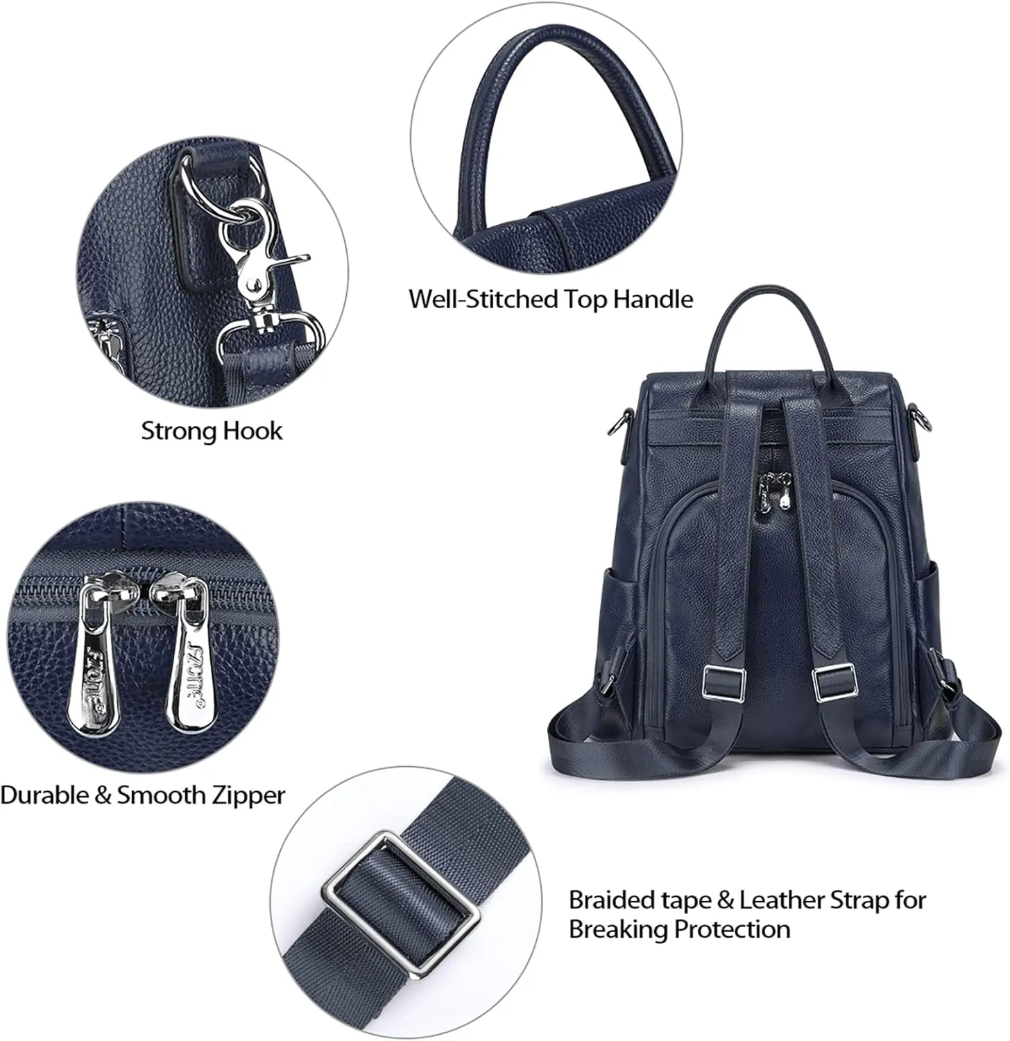 S-ZONE Leather Backpack Purses for Women Antitheft Rucksack Shoulder Bag Medium