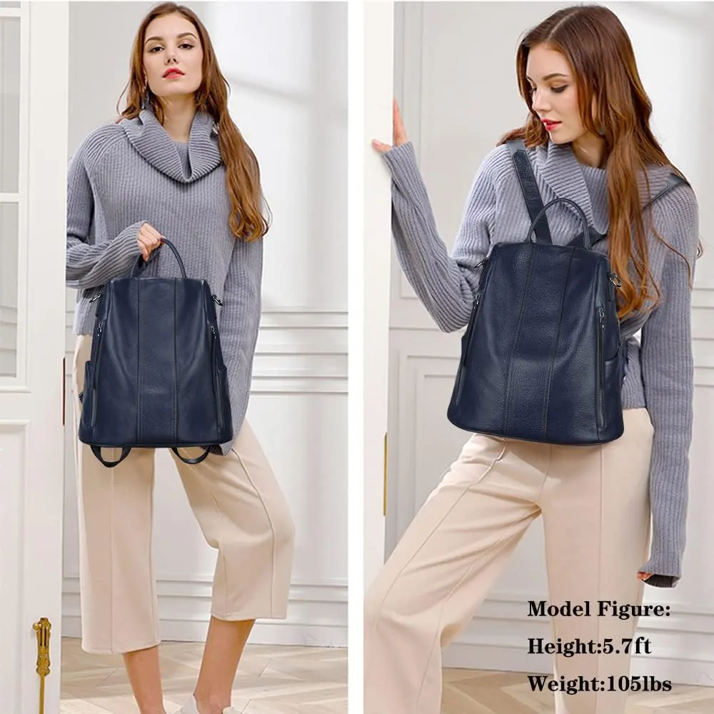 S-ZONE Leather Backpack Purses for Women Antitheft Rucksack Shoulder Bag Medium
