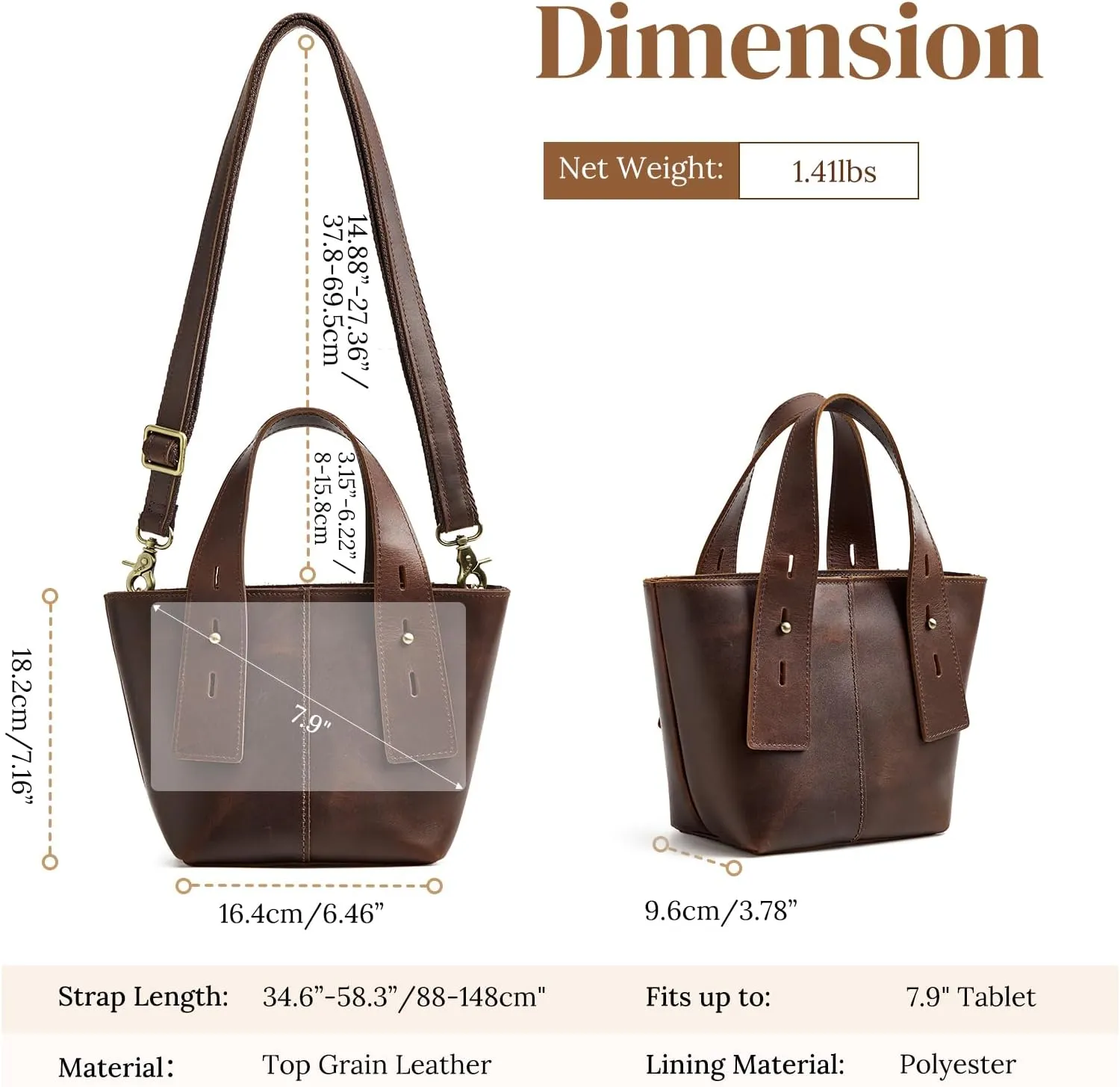S-ZONE Leather Crossbody Bags for Women Mini Tote Purses Small Satchel Top-Handle Handbags with Adjustable Strap