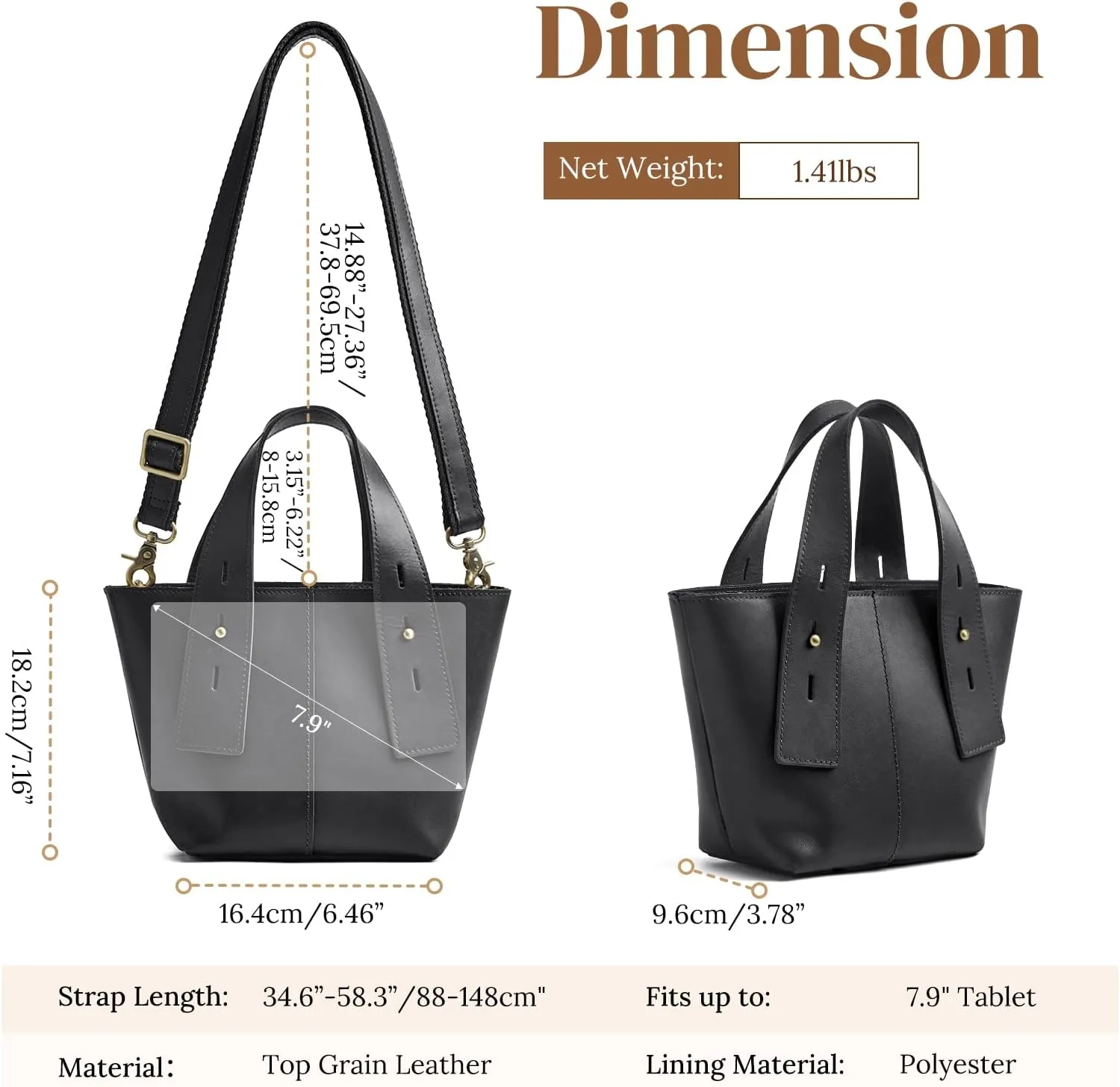S-ZONE Leather Crossbody Bags for Women Mini Tote Purses Small Satchel Top-Handle Handbags with Adjustable Strap
