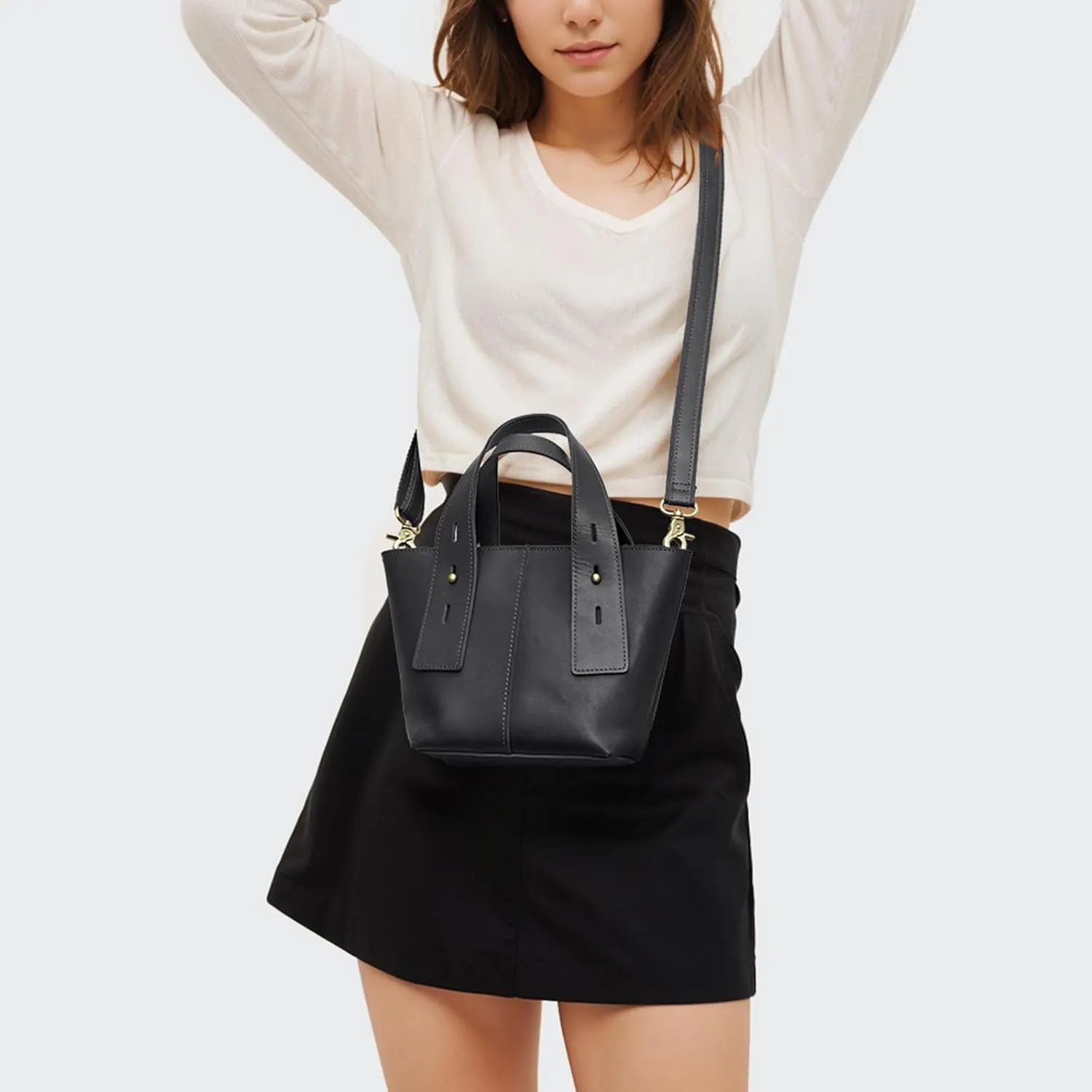 S-ZONE Leather Crossbody Bags for Women Mini Tote Purses Small Satchel Top-Handle Handbags with Adjustable Strap
