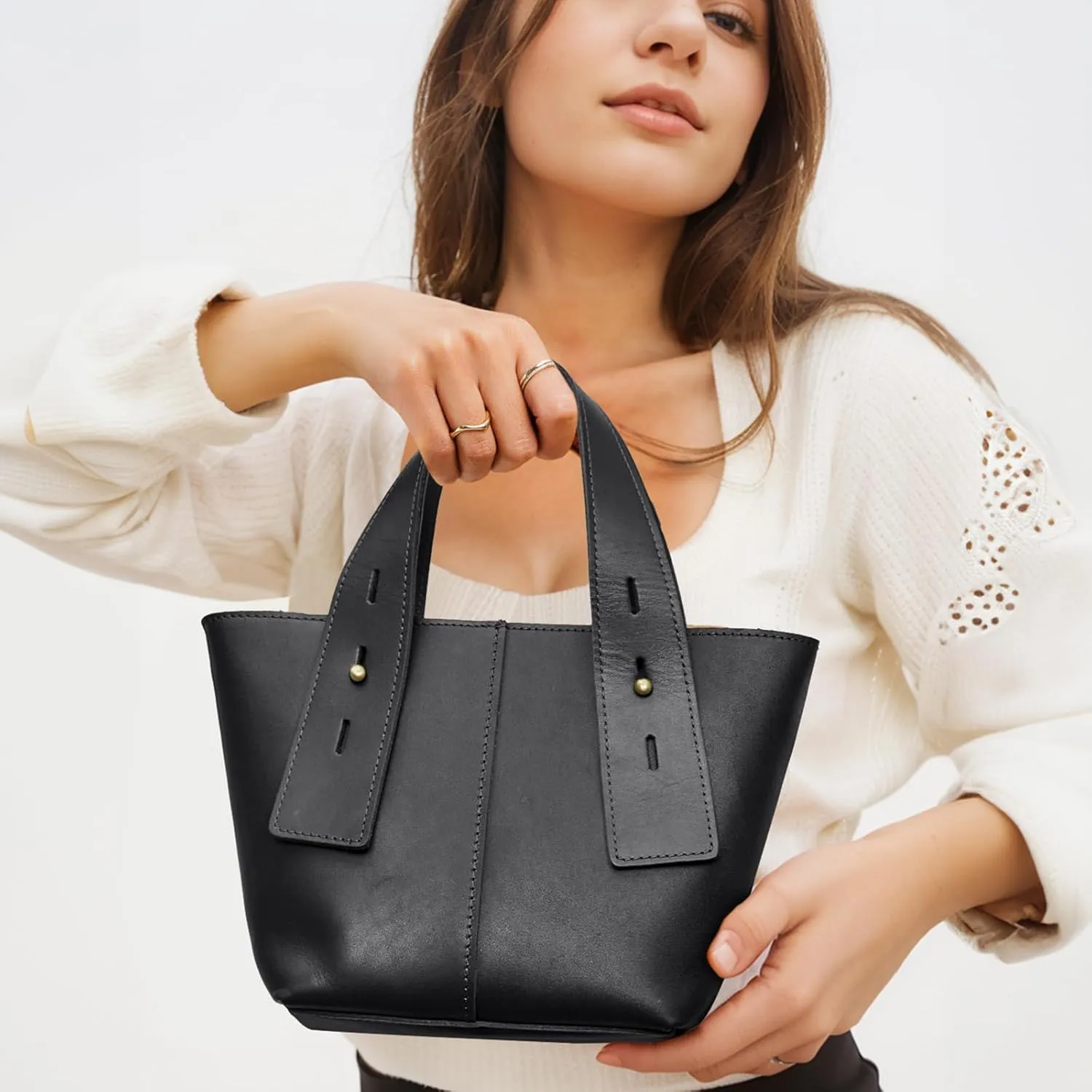 S-ZONE Leather Crossbody Bags for Women Mini Tote Purses Small Satchel Top-Handle Handbags with Adjustable Strap