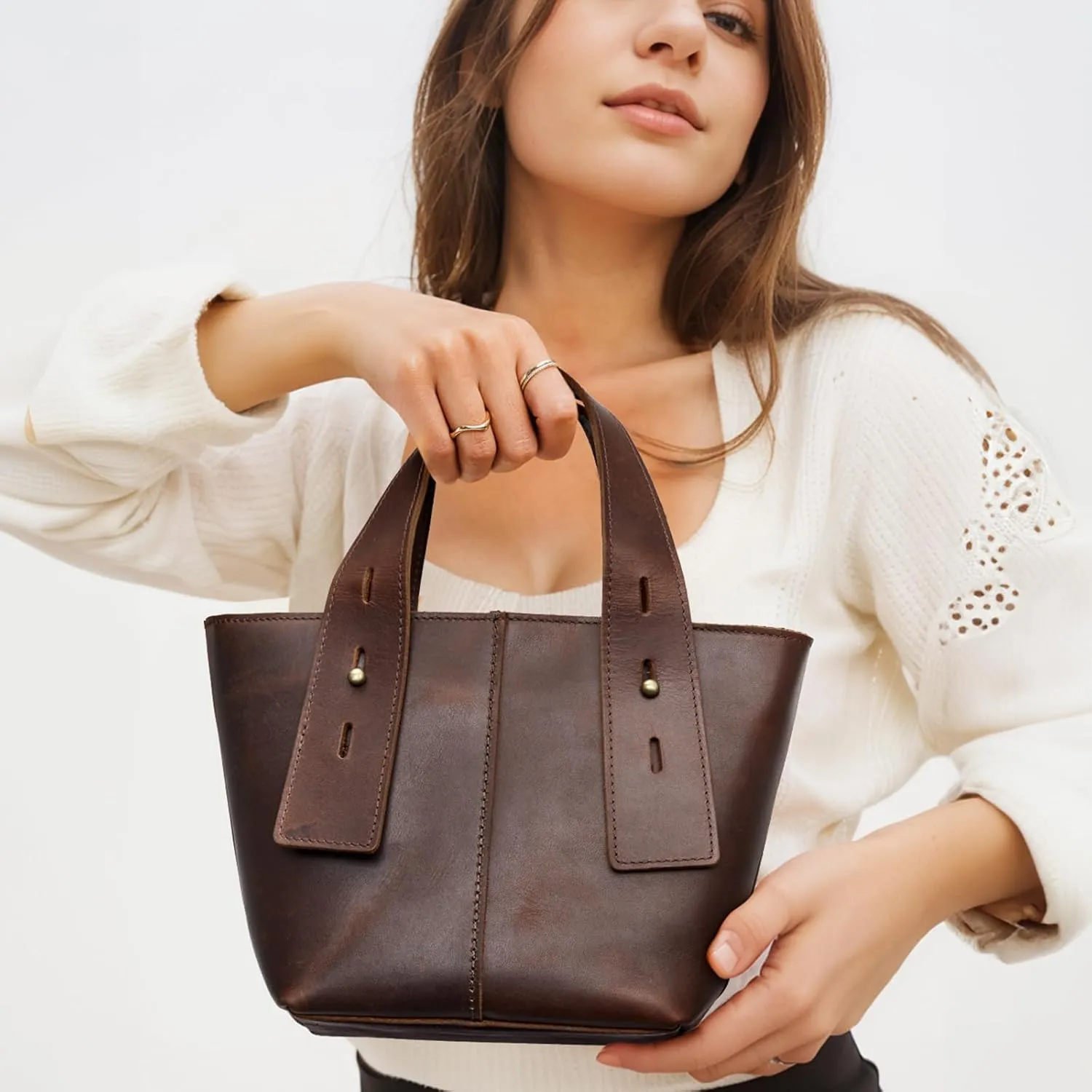S-ZONE Leather Crossbody Bags for Women Mini Tote Purses Small Satchel Top-Handle Handbags with Adjustable Strap