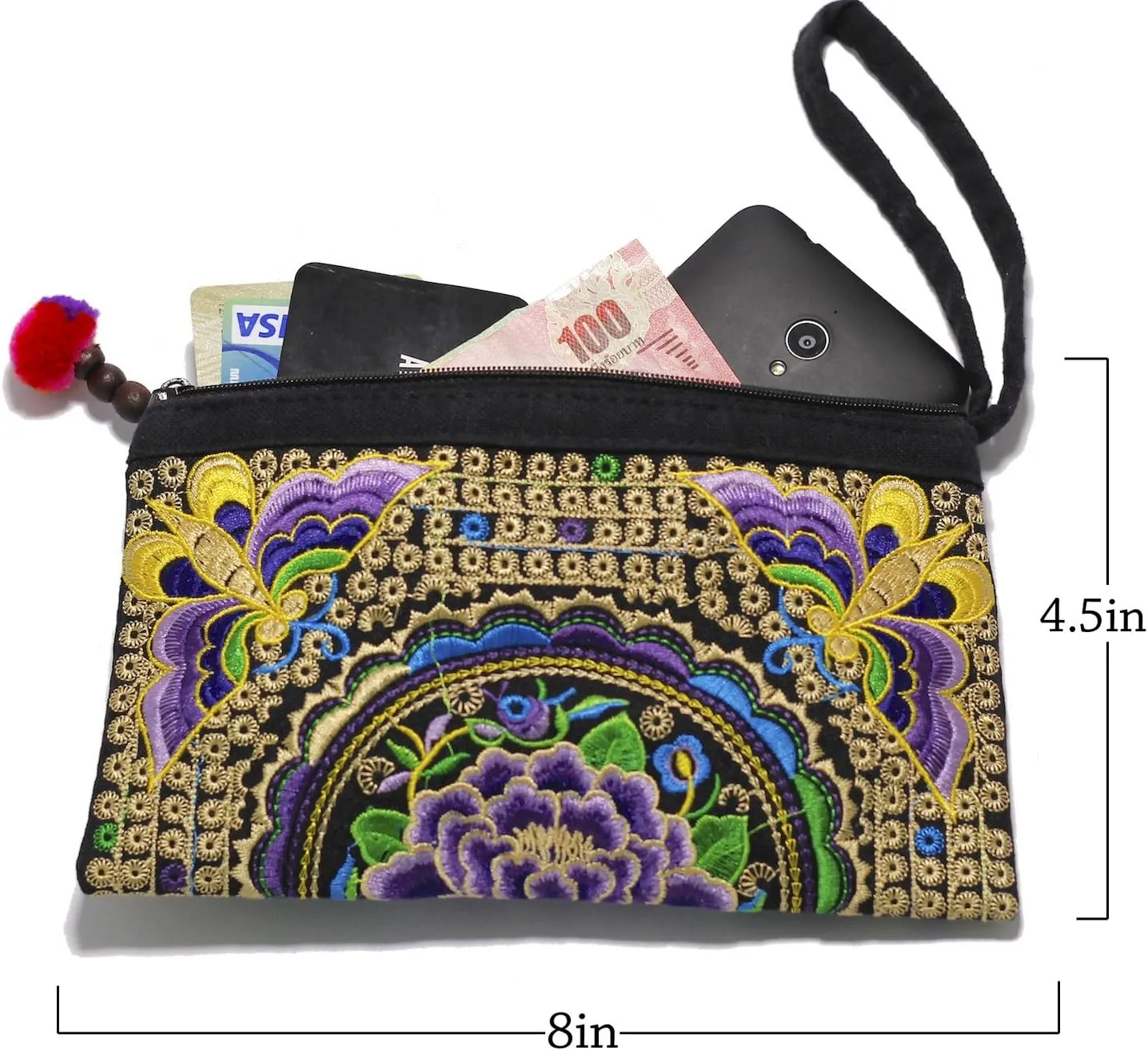 Sabai Jai - Smartphone Wristlet Bag - Handmade Embroidered Boho Clutch Wallets Purses