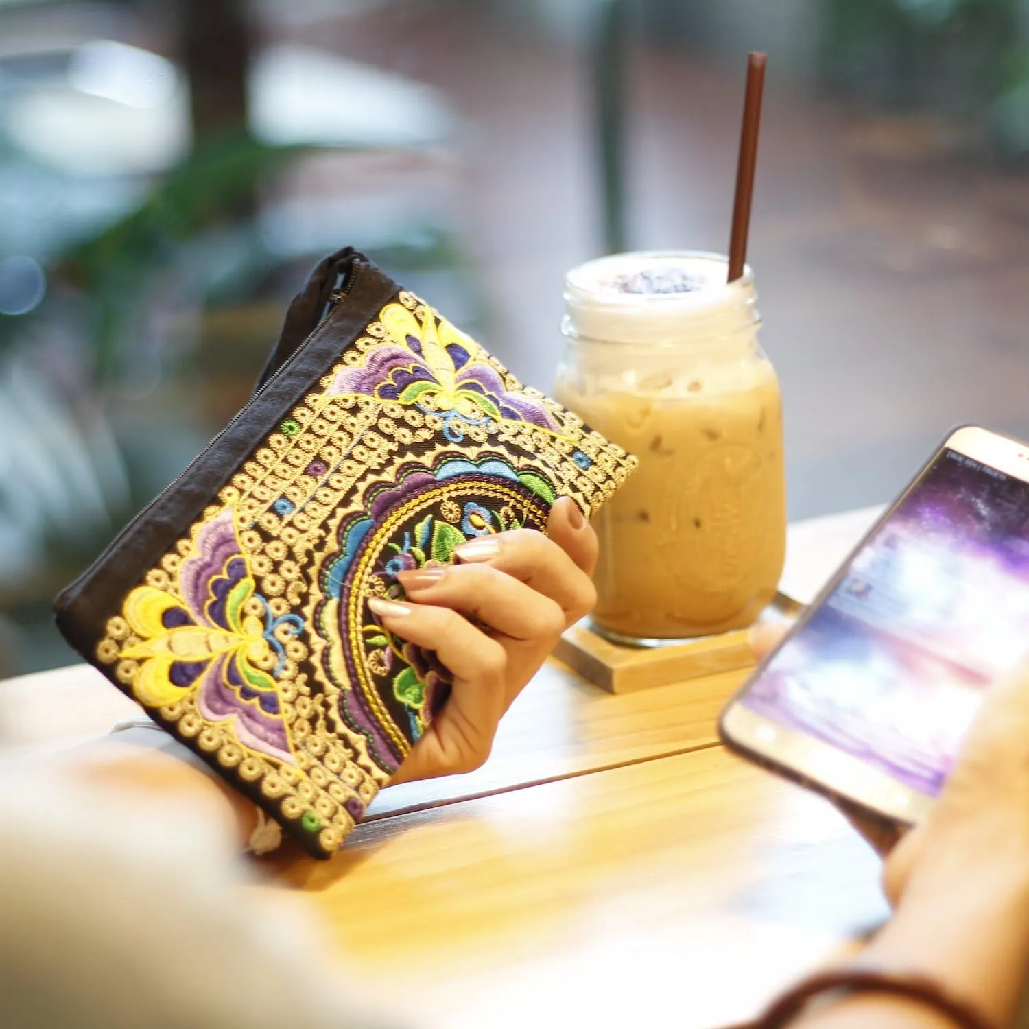 Sabai Jai - Smartphone Wristlet Bag - Handmade Embroidered Boho Clutch Wallets Purses