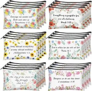 Sabary 24 Pcs Bible Verse Pencil Bags Pouch Christian Inspirational Pencil Case Scripture Pen Pouch Bible Pen Storage Zipper Bags Makeup Bags for Women Student Kid School Study Supply (8.7 x 5.5 Inch)