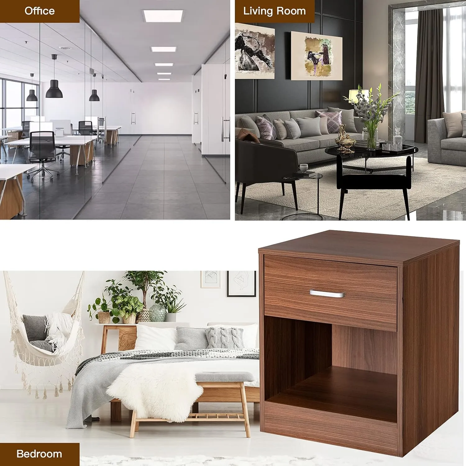 Safeplus nightstand with Drawer and Shelves,Wood End Table Side Cabinet for Bedroom