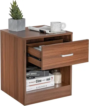 Safeplus nightstand with Drawer and Shelves,Wood End Table Side Cabinet for Bedroom