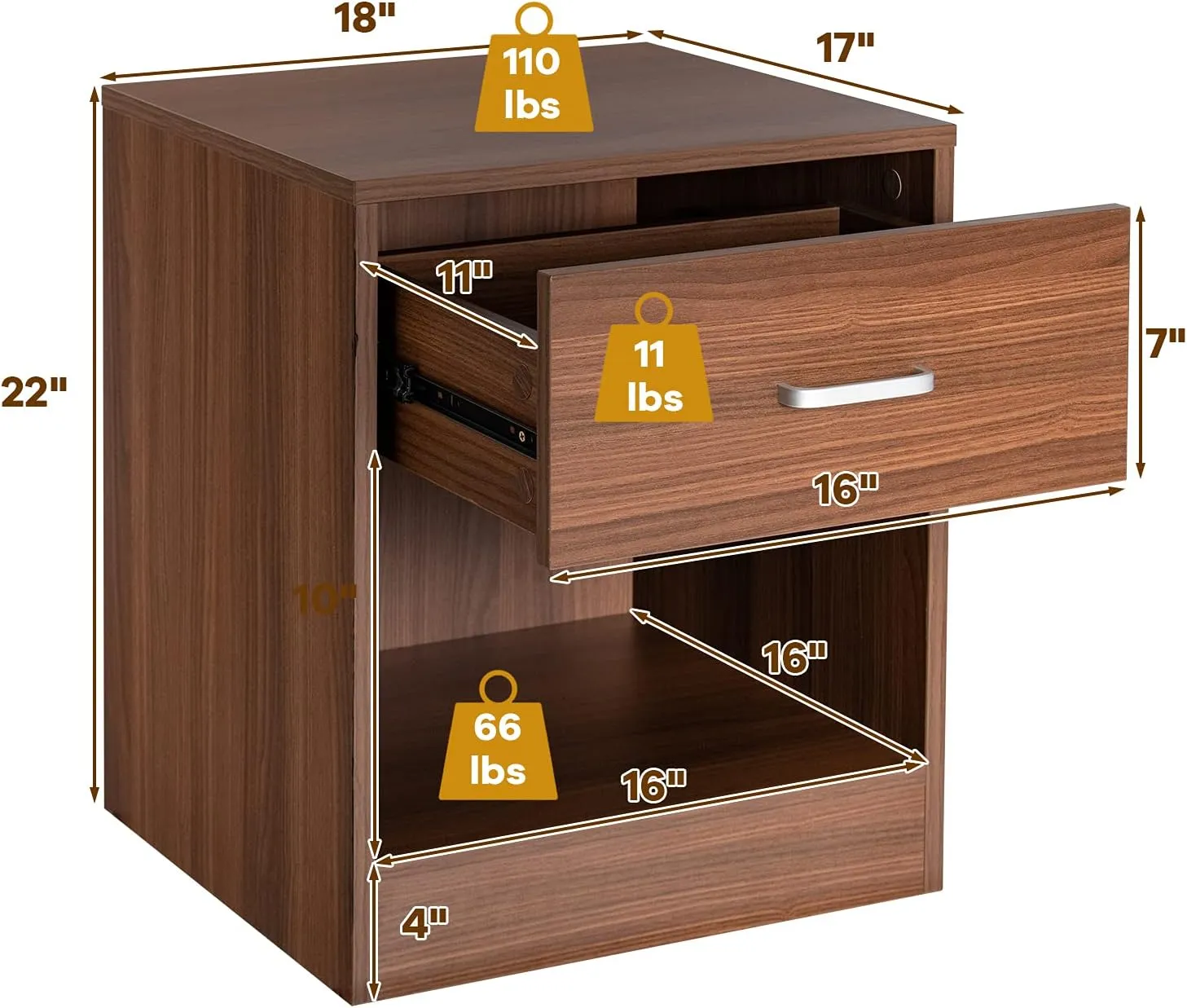 Safeplus nightstand with Drawer and Shelves,Wood End Table Side Cabinet for Bedroom