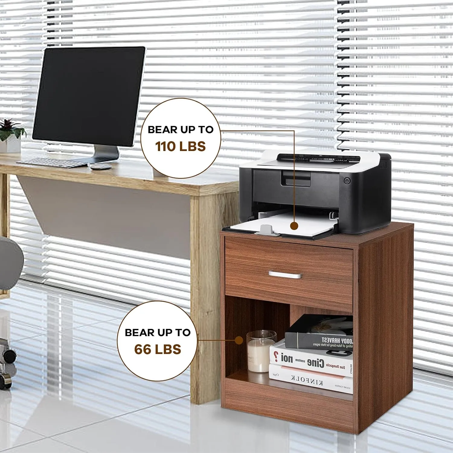 Safeplus nightstand with Drawer and Shelves,Wood End Table Side Cabinet for Bedroom