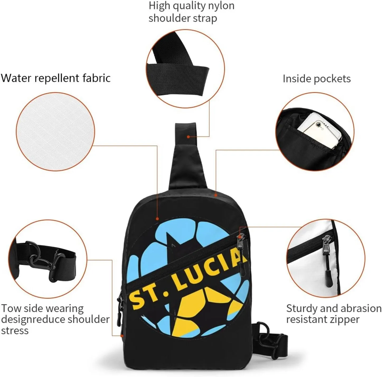 Saint Lucian Lucia Football Soccer Flag Crossbody Bag Portable Sling Bags Foldable Chest Daypack Reusable Sports Shoulder Backpack Diagonally Casual Rucksack Travel Bag