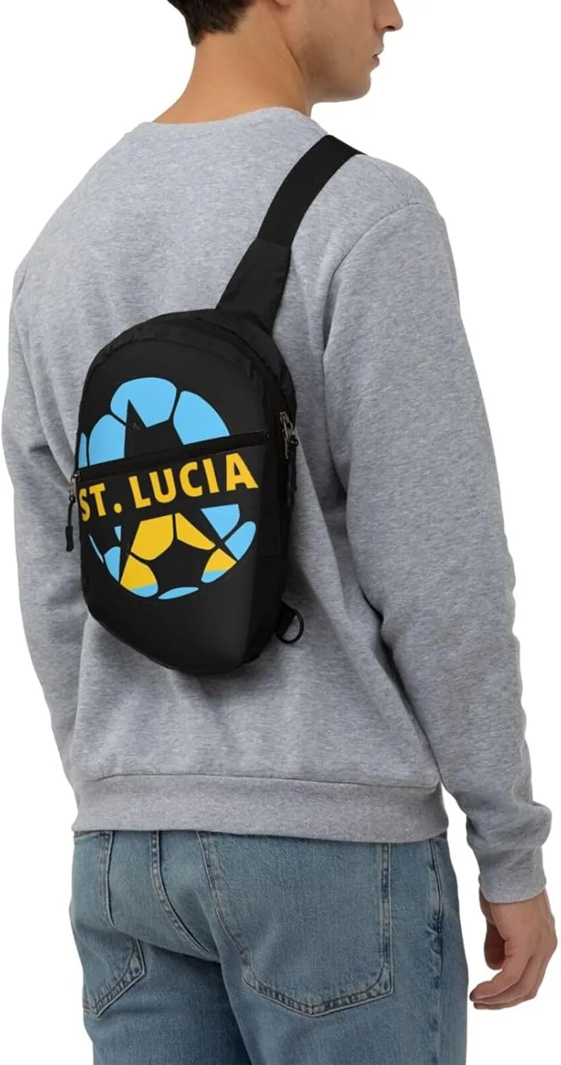 Saint Lucian Lucia Football Soccer Flag Crossbody Bag Portable Sling Bags Foldable Chest Daypack Reusable Sports Shoulder Backpack Diagonally Casual Rucksack Travel Bag