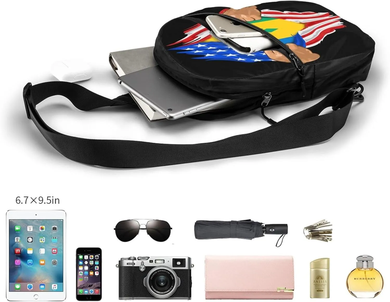 Saint Vincent Grenadines American Flag Crossbody Bag Portable Sling Bags Foldable Chest Daypack Reusable Sports Shoulder Backpack Diagonally Casual Rucksack Travel Bag