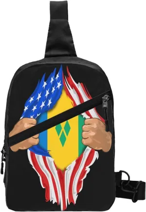 Saint Vincent Grenadines American Flag Crossbody Bag Portable Sling Bags Foldable Chest Daypack Reusable Sports Shoulder Backpack Diagonally Casual Rucksack Travel Bag