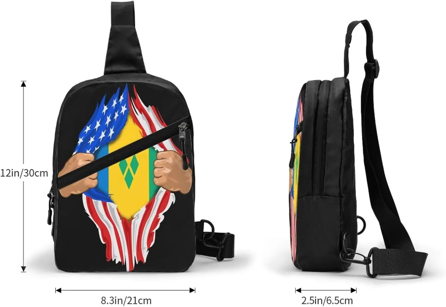 Saint Vincent Grenadines American Flag Crossbody Bag Portable Sling Bags Foldable Chest Daypack Reusable Sports Shoulder Backpack Diagonally Casual Rucksack Travel Bag