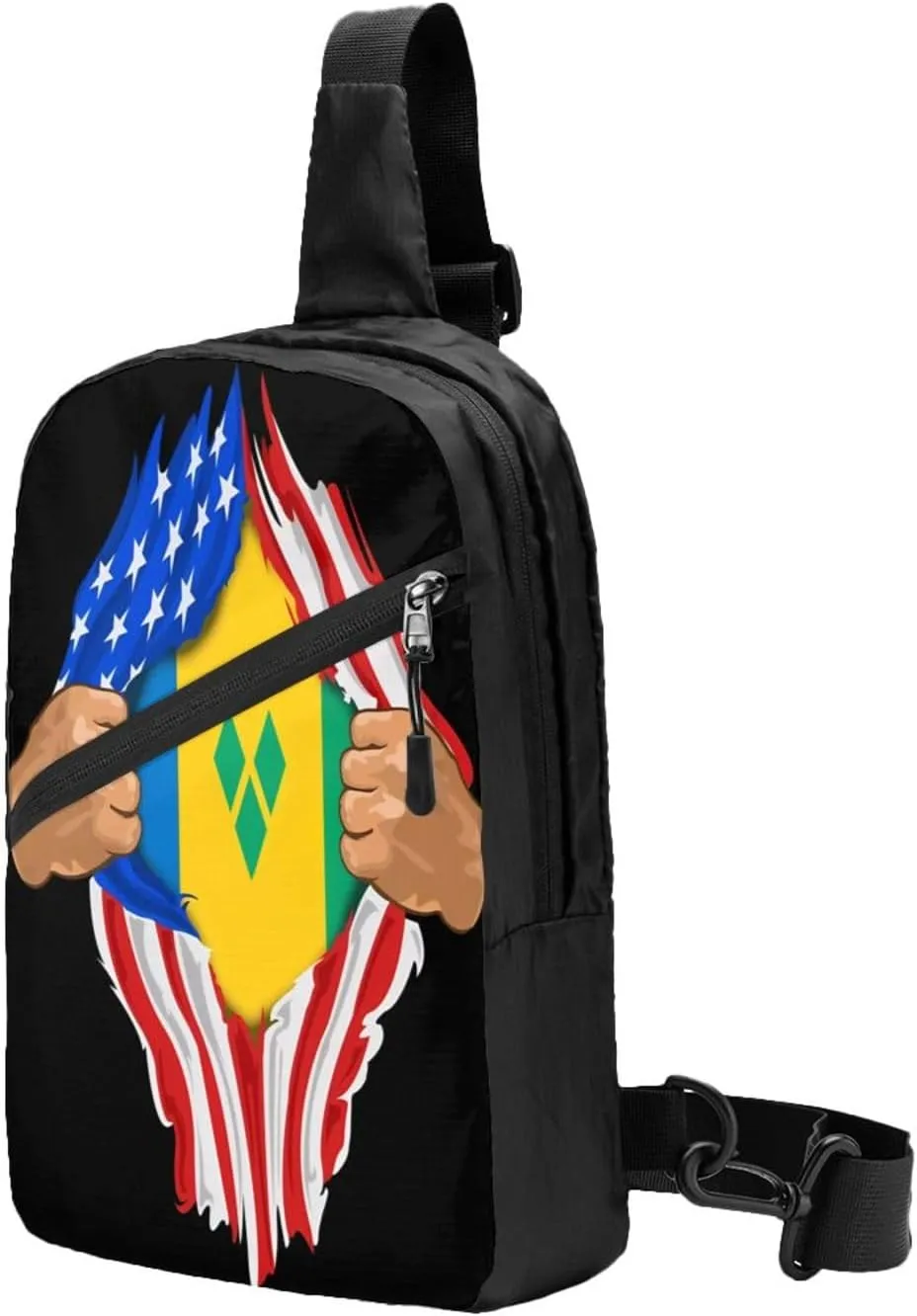 Saint Vincent Grenadines American Flag Crossbody Bag Portable Sling Bags Foldable Chest Daypack Reusable Sports Shoulder Backpack Diagonally Casual Rucksack Travel Bag