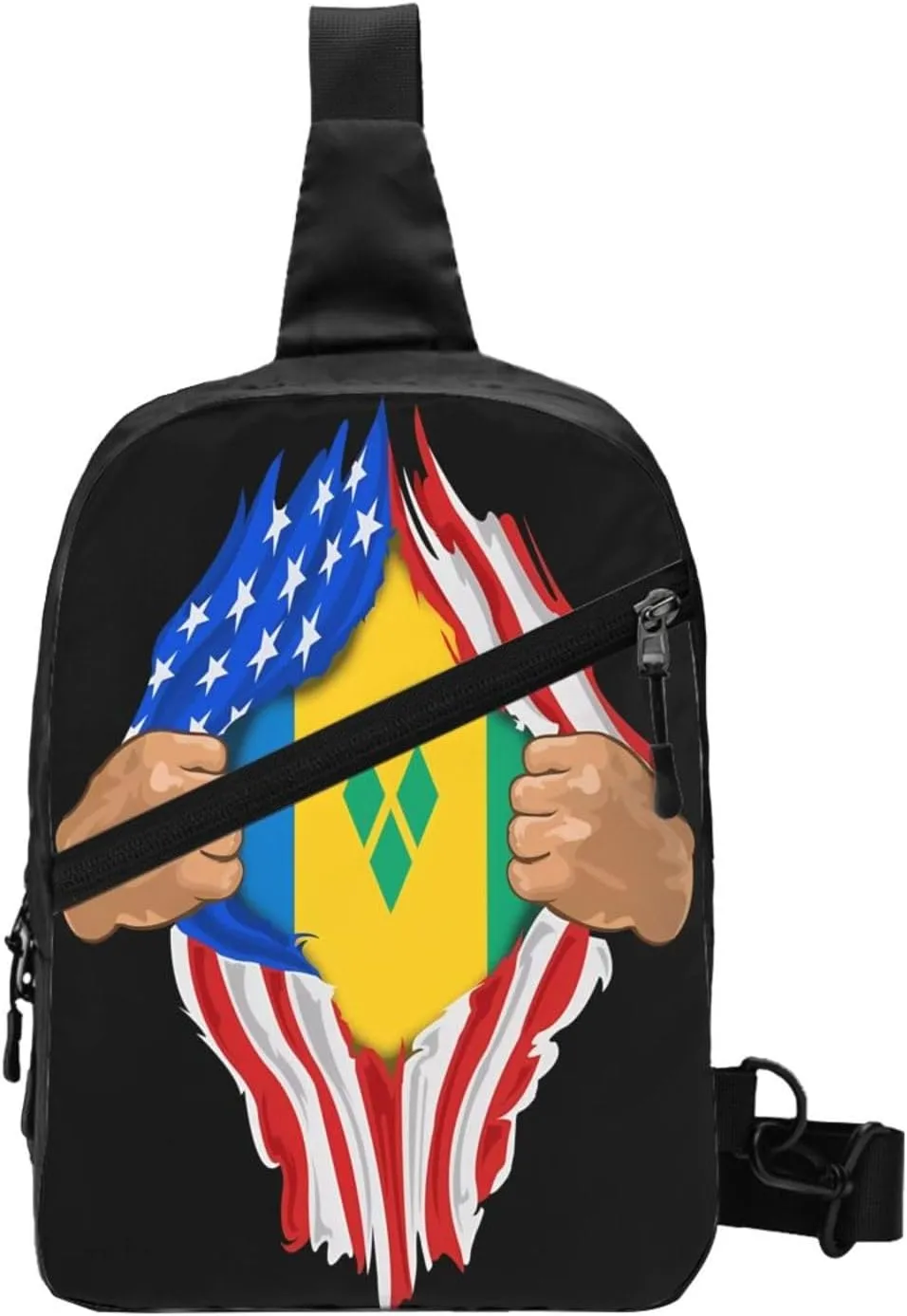 Saint Vincent Grenadines American Flag Crossbody Bag Portable Sling Bags Foldable Chest Daypack Reusable Sports Shoulder Backpack Diagonally Casual Rucksack Travel Bag
