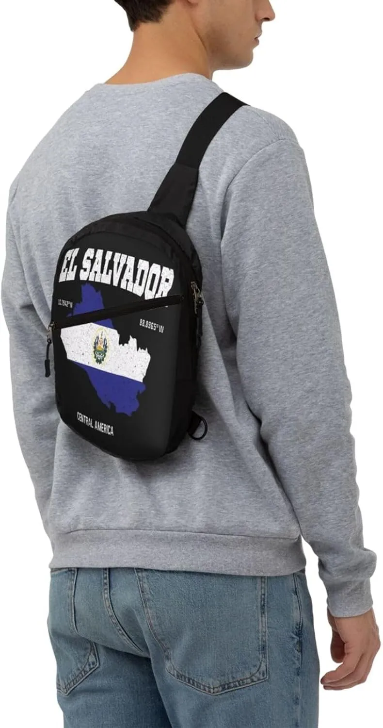 Salvadoran El Salvador Map Flag Crossbody Bag Portable Sling Bags Foldable Chest Daypack Reusable Sports Shoulder Backpack Diagonally Casual Rucksack Travel Bag