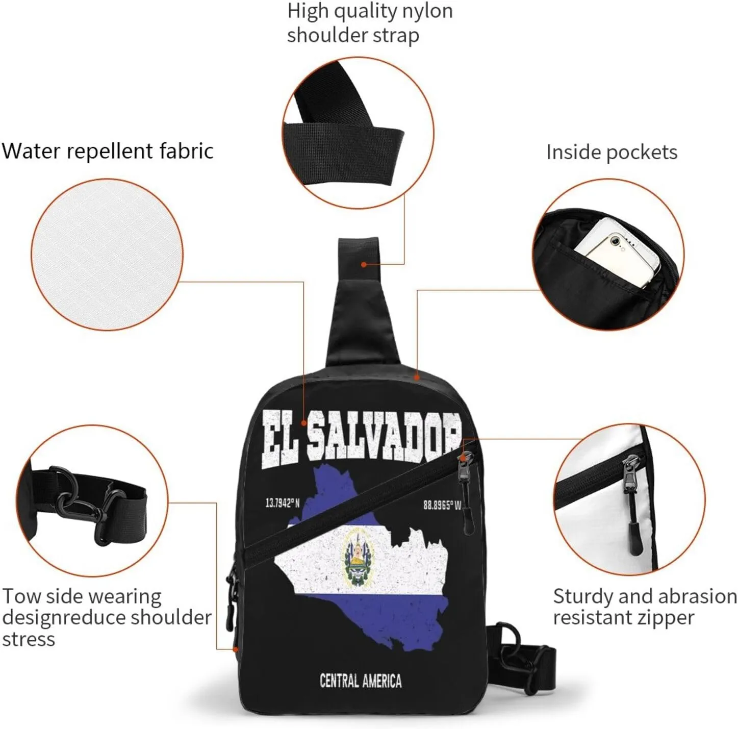 Salvadoran El Salvador Map Flag Crossbody Bag Portable Sling Bags Foldable Chest Daypack Reusable Sports Shoulder Backpack Diagonally Casual Rucksack Travel Bag