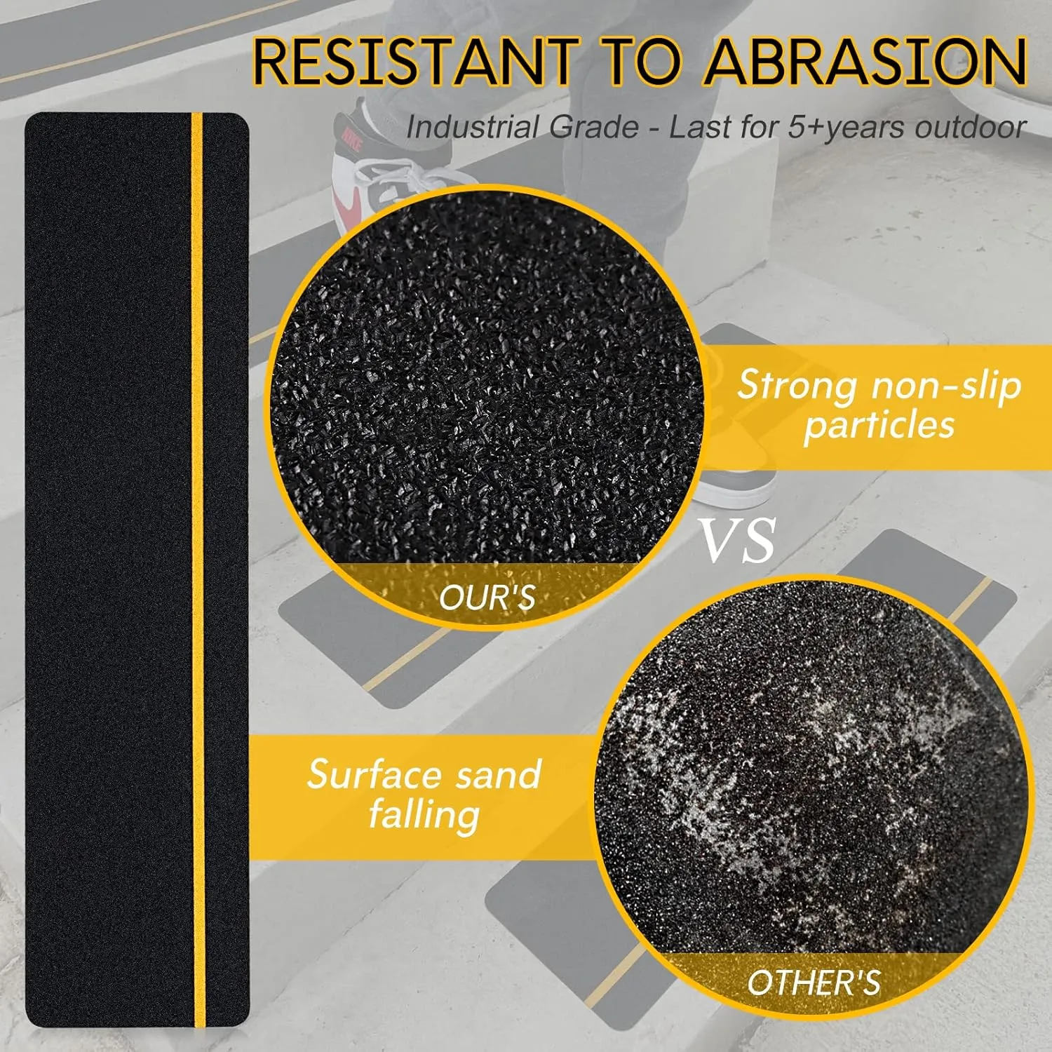 S&X Outdoor Stair Treads Non-Slip Safety Tape, 6” x 24”, 5-Pack, Pre-Cut Anti Slip Tape with Reflective Stripe, Heavy Duty Traction Grip Tape for Wooden Steps, Concrete Stairs, Decks