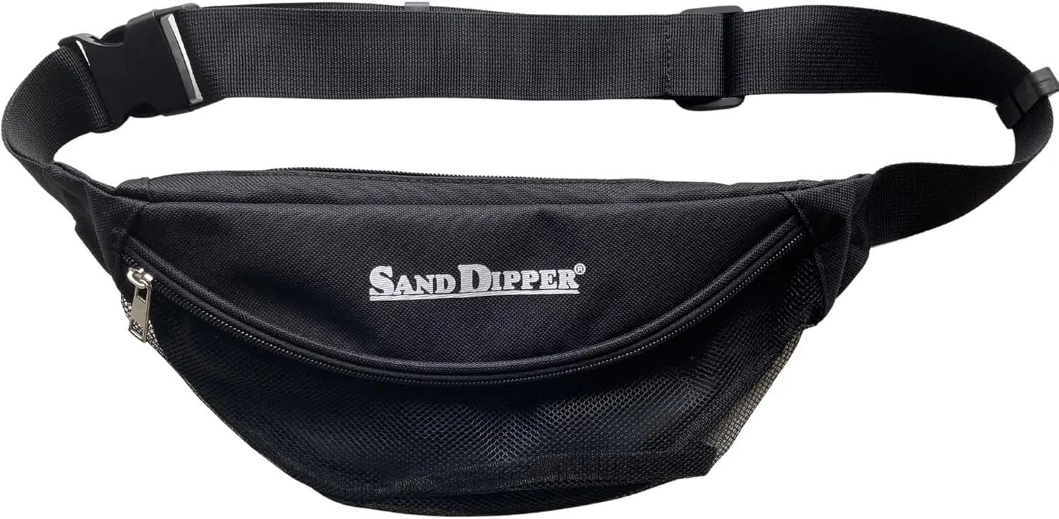 Sand Dipper Seashell Bag Fanny Pack for Women & Men - One Size Fits Most Shell Collecting Hip Bag With a Front Mesh Pocket & Hidden Zippered Pocket - Beachcombing Waist & Cross Body Bum Bag - Black