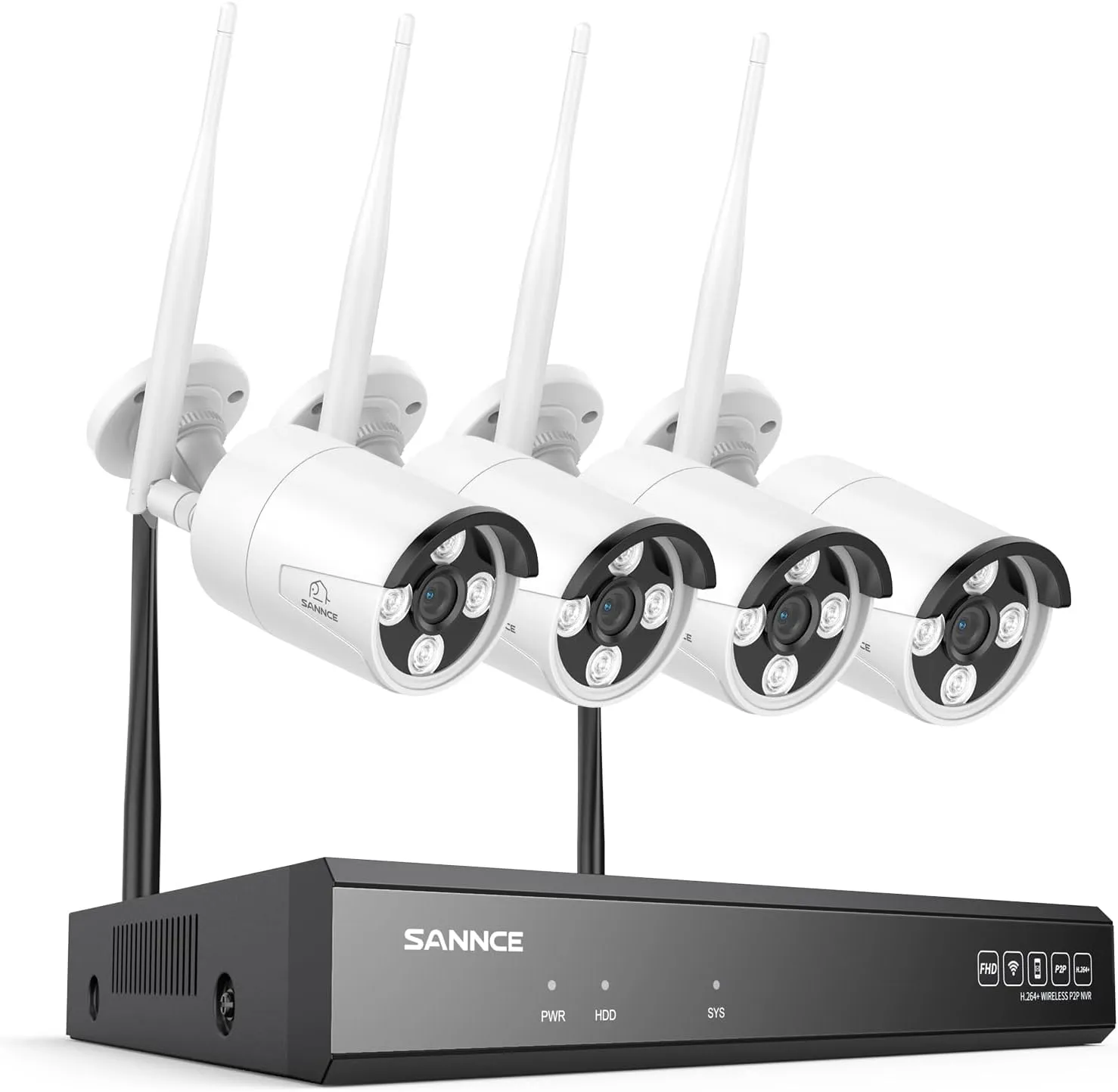 SANNCE 16CH 8MP NVR Wireless Security Camera System with 4 * 8MP Waterproof Surveillance IP Cameras,Dual-Band WiFi, H.264  Video Coding, IP66 Outdoor Camera,Night Vision.