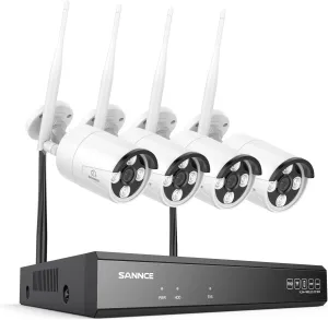 SANNCE 16CH 8MP NVR Wireless Security Camera System with 4 * 8MP Waterproof Surveillance IP Cameras,Dual-Band WiFi, H.264  Video Coding, IP66 Outdoor Camera,Night Vision.