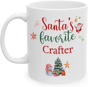 Santa's Favorite Crafter Mug Gifts for Happy New Year Merry Xmas Leather Jewelry Woodcrater Lenscrafter Manager Party Decor 2024 2025 2026 Coffee Cup 11oz White Ceramic
