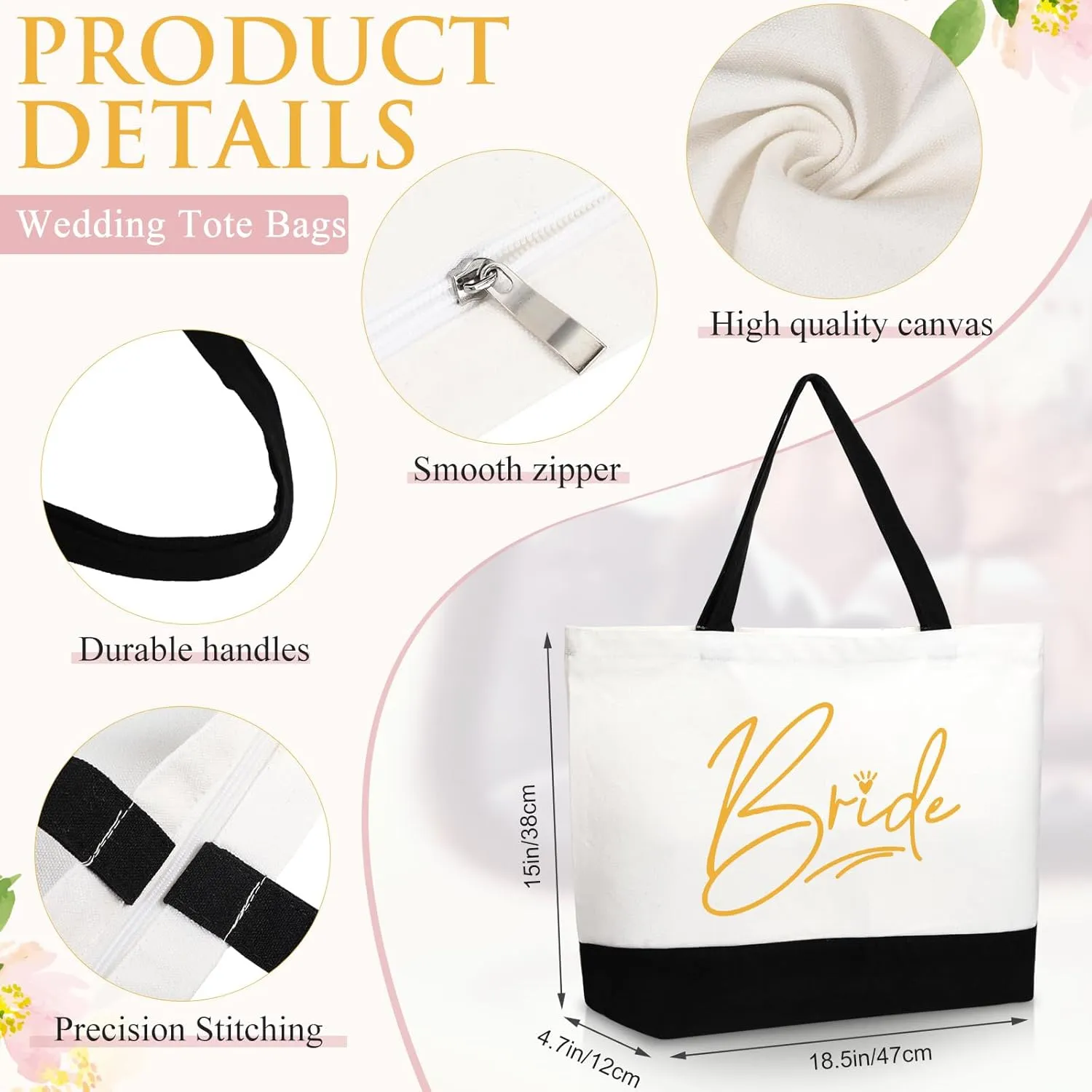 Sanwuta 16 Pcs Bride Proposal Gift Bridesmaid Tote Bags Makeup Canvas Bag with Zipper for Wedding Bachelorette Proposal Party