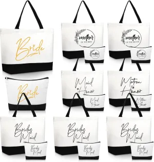 Sanwuta 16 Pcs Bride Proposal Gift Bridesmaid Tote Bags Makeup Canvas Bag with Zipper for Wedding Bachelorette Proposal Party