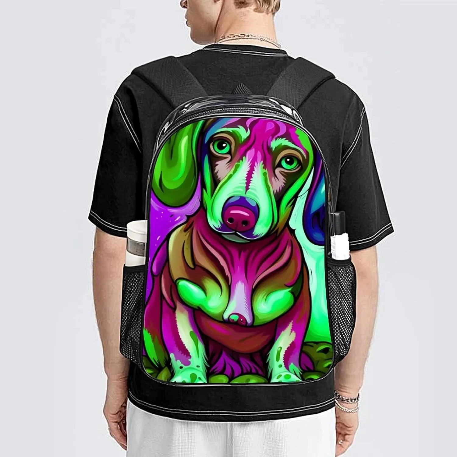 Sausage Dog Dachshund Art Daypack Backpack Transparent Anti-Theft Multipurpose Bookbag Big Capacity Travel Hiking & Camping Rucksack With Smooth Zippers