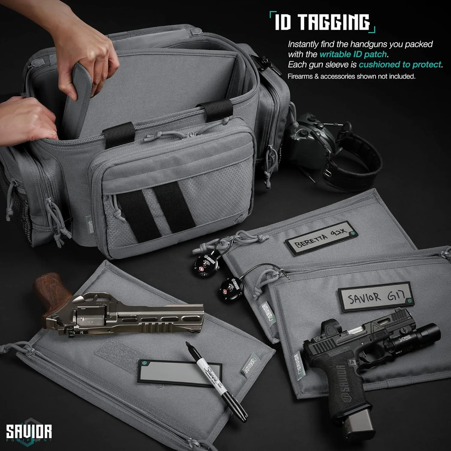 Savior Equipment 600D Tactical Pistol Sleeve Handgun Firearm Bag Soft Case with Reflective Patch for Specialist Series Range Bag, Lockable Zippers, 3-Pack