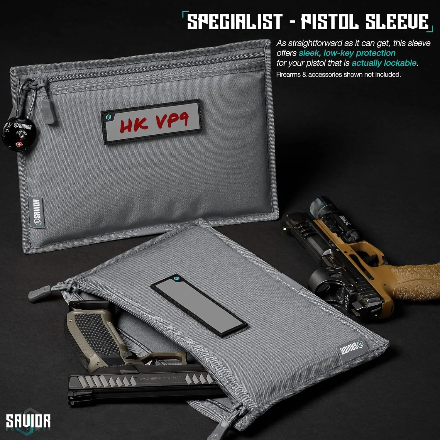 Savior Equipment 600D Tactical Pistol Sleeve Handgun Firearm Bag Soft Case with Reflective Patch for Specialist Series Range Bag, Lockable Zippers, 3-Pack