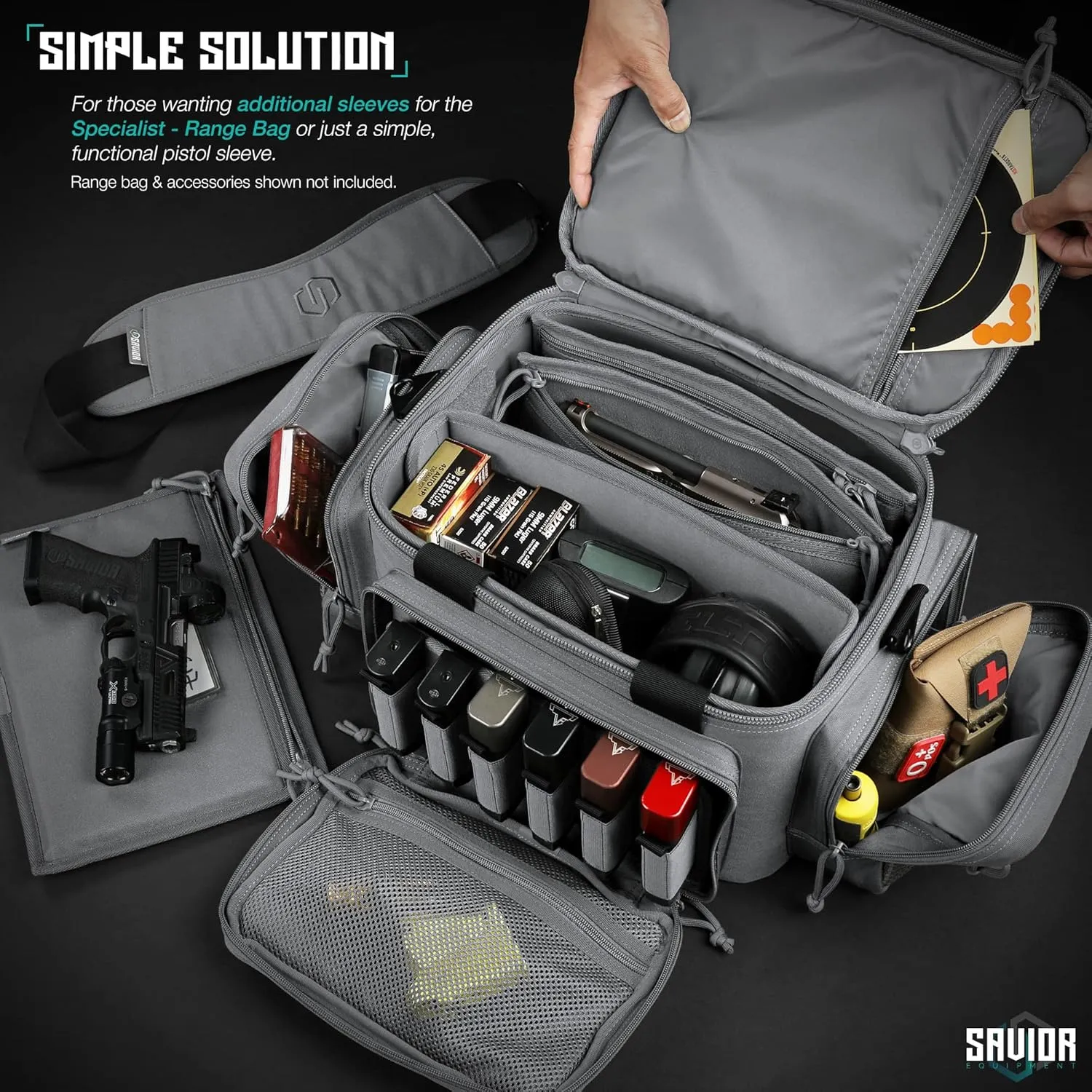 Savior Equipment 600D Tactical Pistol Sleeve Handgun Firearm Bag Soft Case with Reflective Patch for Specialist Series Range Bag, Lockable Zippers, 3-Pack